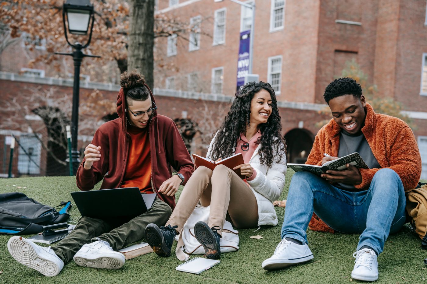 University students studying together outdoors